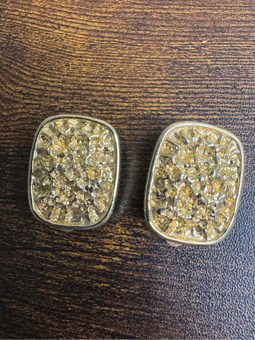Vintage 1960’s Brutalist Gold Tone Nugget Clip-On Earrings - F.O. Inc